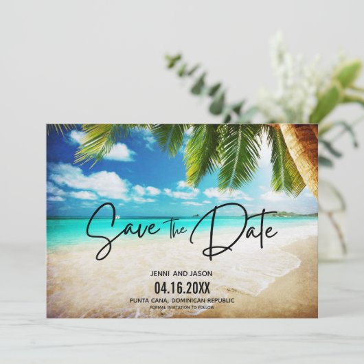 Save The Date Beach Destination Mariage Photo Enregistrer La Dat (Debout devant)