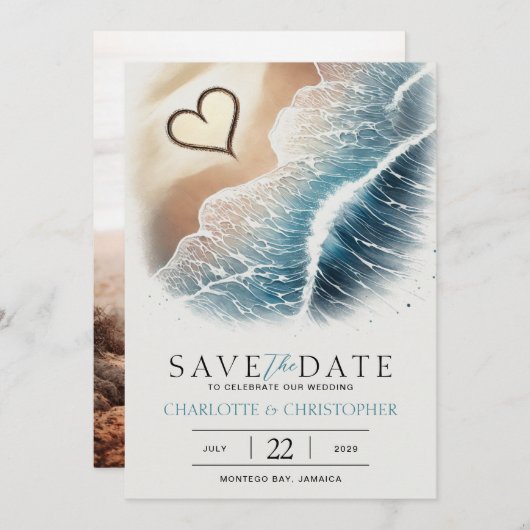 Save The Date Beach Heart (Devant / Derrière)