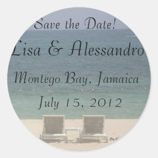 Save the Date Beach Ocean Sand Ronde Sticker