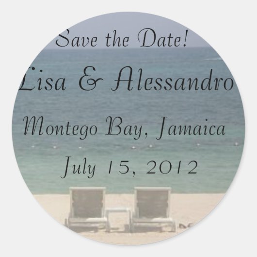 Save the Date Beach Ocean Sand Ronde Sticker (Voorkant)