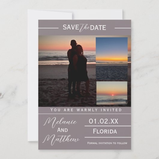 Save the Date Beach Photo Collage Kaart (Voorkant)