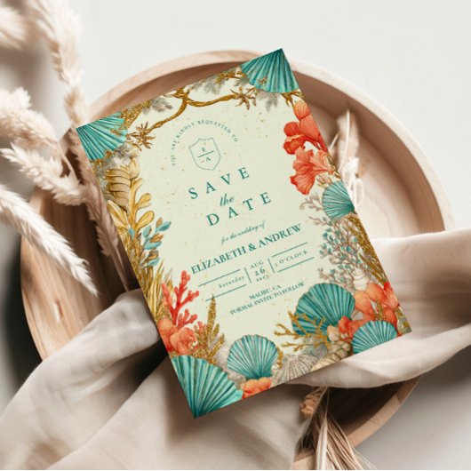 Save The Date Beach Seashell Botanical Wedding