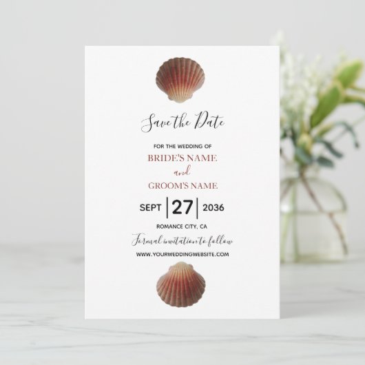 Save The Date Beach Seashell Mariage Mariage Enregistrer La Date (Debout devant)
