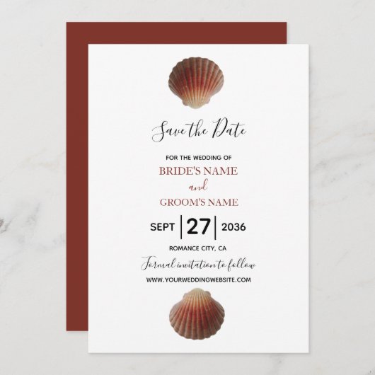 Save The Date Beach Seashell Mariage Mariage Enregistrer La Date (Devant / Derrière)