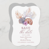 Save The Date Beach Seashells Aquarelle Côte Chic Mariage (Devant / Derrière)