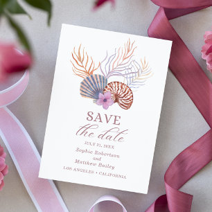 Save The Date Beach Seashells Aquarelle Côte Chic Mariage