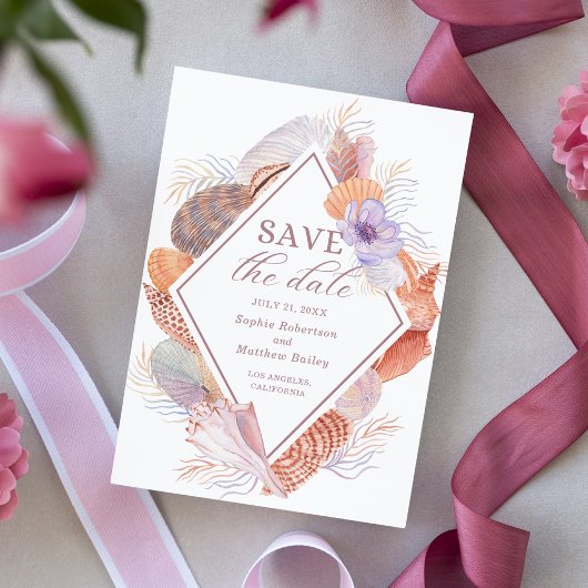 Save The Date Beach Seashells Aquarelle Côte Chic Mariage