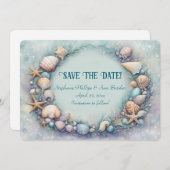 Save the Date Beach Seashells Coastal Themed Kaart (Voorkant / Achterkant)