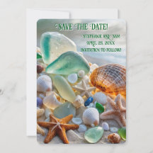 Save the Date Beach Seashells Glass Beautiful