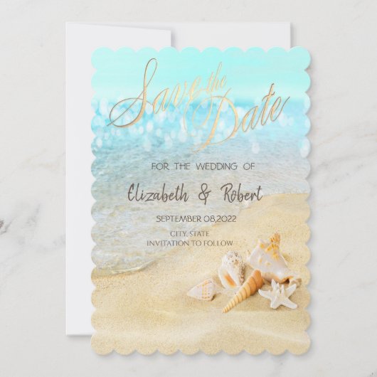Save The Date Beach Seashells Sable Enregistrer La Date (Devant)