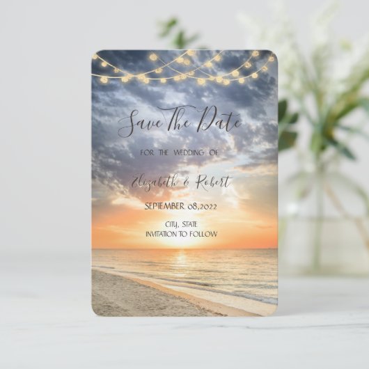 Save The Date Beach Sunrise Éclairage À Chaîne Enregistrer La Da (Debout devant)