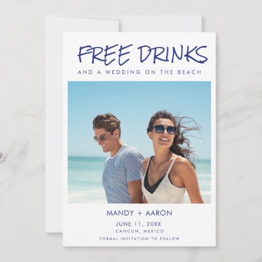Save The Date Beachy Free Drinks Photo Destination Mariage (Devant)