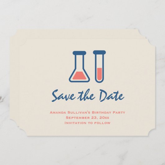 Save The Date Beaker & Test Tube Science Themed (Devant / Derrière)