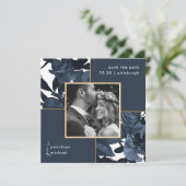 Save The Date Beau Bleu Floral Photo Mariage Enregistrer La Date (Debout devant)