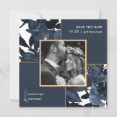 Save The Date Beau Bleu Floral Photo Mariage Enregistrer La Date (Devant)