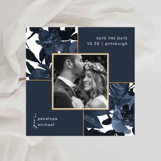 Save The Date Beau Bleu Floral Photo Mariage Enregistrer La Date