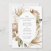 Save The Date Beau Boho Botanique Mariage blanc géométrique (Devant)
