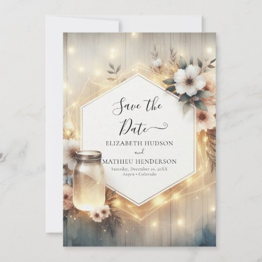 Save The Date Beau Boho Mason Jar Mariage (Devant)