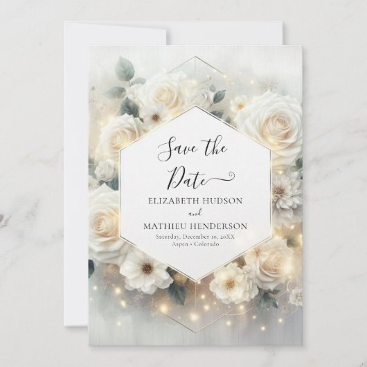 Save The Date Beau Chic White Roses Mariage (Devant)