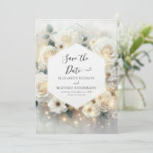 Save The Date Beau Chic White Roses Mariage (Debout devant)