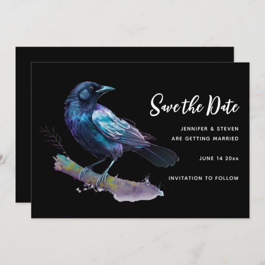 Save The Date Beau corbeau perché sur une branche (Devant / Derrière)