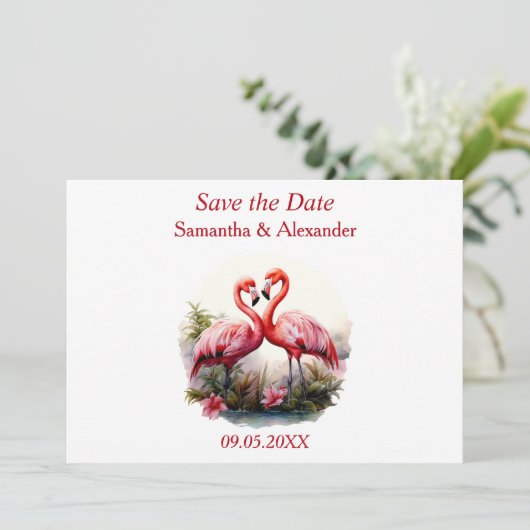 Save The Date Beau Flamant rose Enregistrer la date (Debout devant)