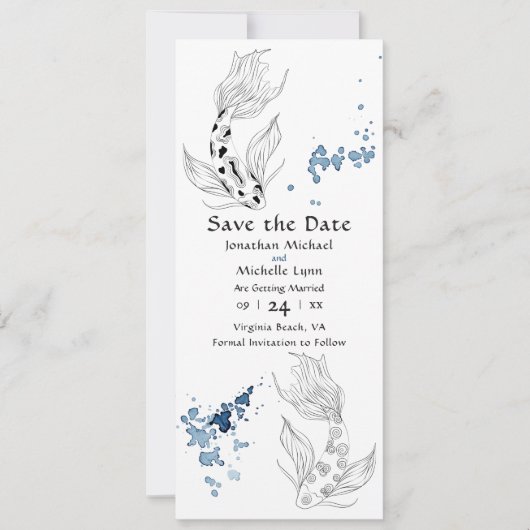Save The Date Beau japonais Koi Mariage de natation (Devant)