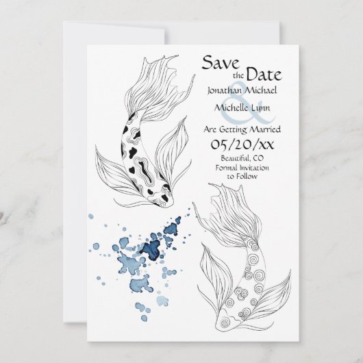 Save The Date Beau japonais Koi Mariage de natation (Devant)