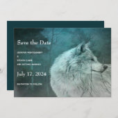 Save The Date Beau loup gris dans un Mariage de forêt foncée (Devant / Derrière)