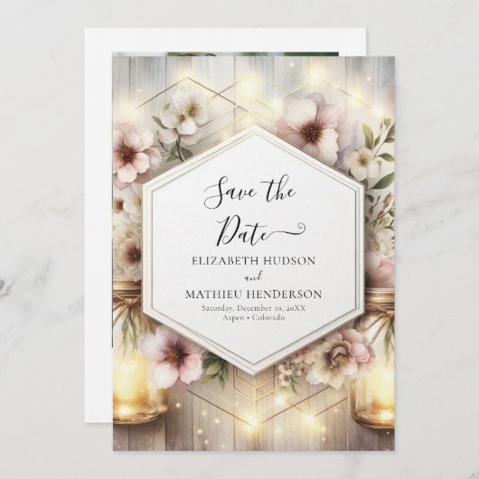 Save The Date Beau Mariage Botanique Mason Jar (Devant / Derrière)