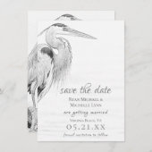 Save The Date Beau Mariage de croquis d'oiseaux d'eau de Héron b (Devant / Derrière)