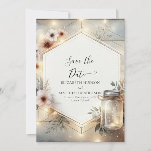 Save The Date Beau Mariage de fleurs Mason Jar (Devant)