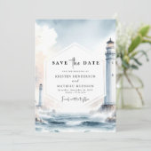 Save The Date Beau Mariage de phare Oceanic Elegance (Debout devant)