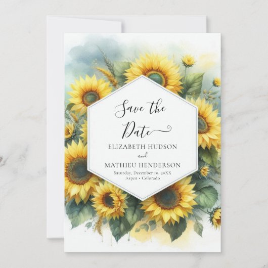Save The Date Beau Mariage de tournesol de terrain (Devant)