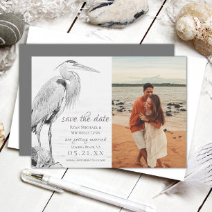Save The Date Beau Mariage d'oiseaux d'eau de Héron Bleu Photo