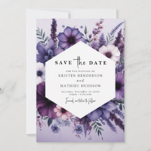 Save The Date Beau Mariage floral pourpre en fleur