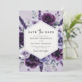 Save The Date Beau Mariage floral violet de champ (Debout devant)