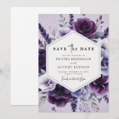 Save The Date Beau Mariage floral violet de champ (Devant / Derrière)