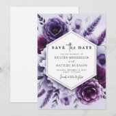 Save The Date Beau Mariage floral violet imprimable (Devant / Derrière)