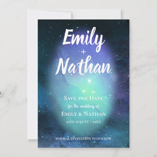 Save The Date Beau SOUS LES ÉTOILES Mariage de typographie (Devant)