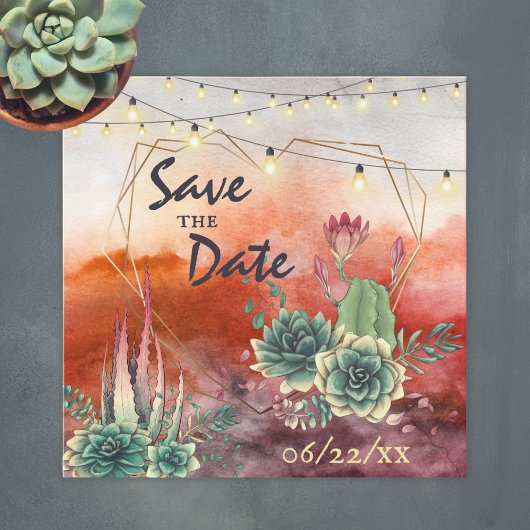 Save The Date Beau Succulent Sunset Heart Mariage géométrique