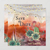 Save The Date Beau Succulent Sunset Heart Mariage géométrique (Devant / Derrière)