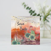 Save The Date Beau Succulent Sunset Heart Mariage géométrique (Debout devant)