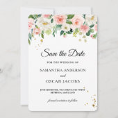 Save The Date Beauté Fleurs Aquarelle Rose Moderne & Gouttes d'O (Devant)