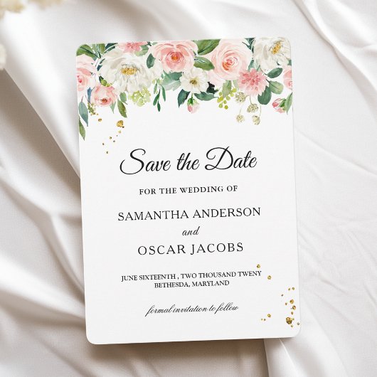 Save The Date Beauté Fleurs Aquarelle Rose Moderne & Gouttes d'O