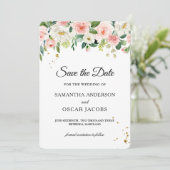 Save The Date Beauté Fleurs Aquarelle Rose Moderne & Gouttes Dor (Debout devant)