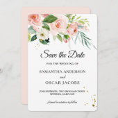 Save The Date Beauté Fleurs & Feuilles Aquarelle Rose Moderne (Devant / Derrière)