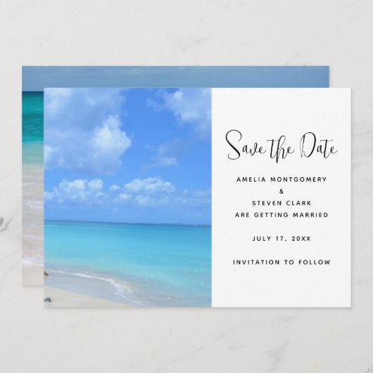 Save The Date Beautiful Turquoise Tropical Beach Wedding (Devant / Derrière)