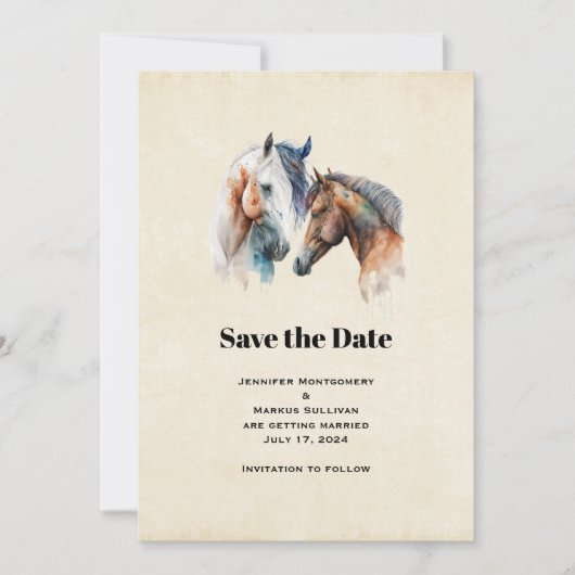 Save The Date Beaux chevaux Western Boho Style Mariage (Devant)
