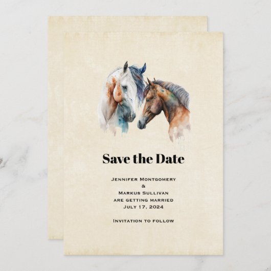 Save The Date Beaux chevaux Western Boho Style Mariage (Devant / Derrière)